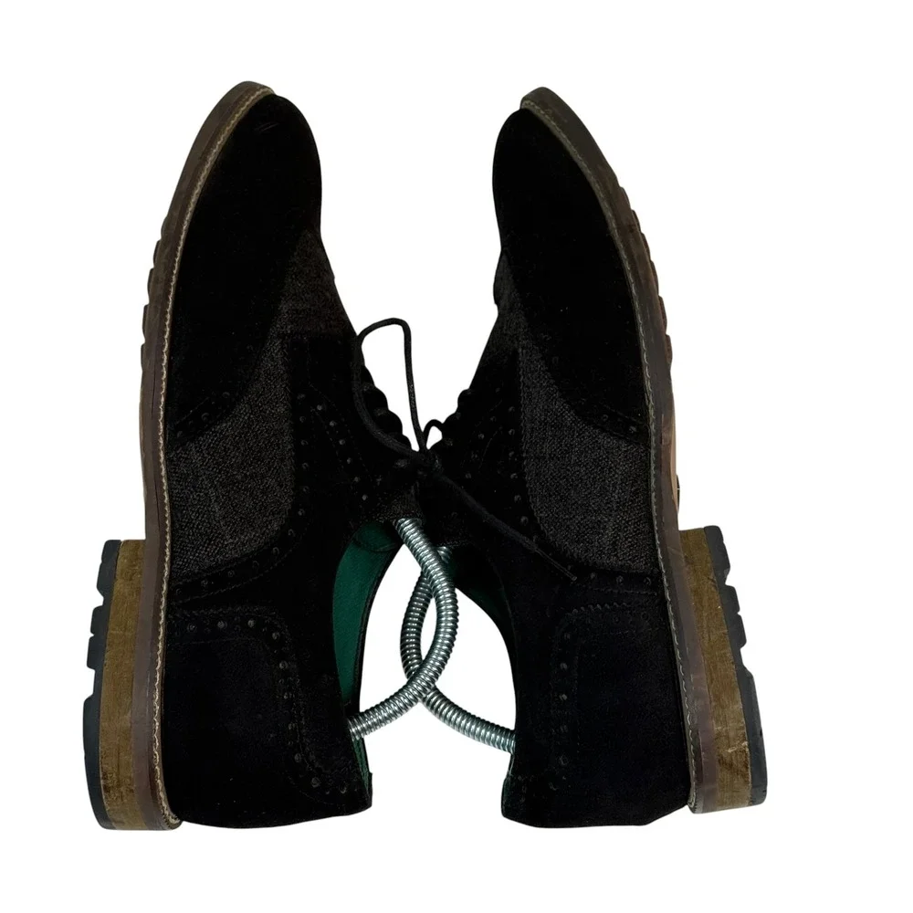Todd‎ Welsh Mens Black Wingtip Brogue Oxford Dress Shoes Mixed Media Size 10M